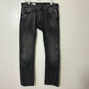 Replay Newbill Straight Leg Jeans MA995 Black Size 34x32 – Faded Wash Denim